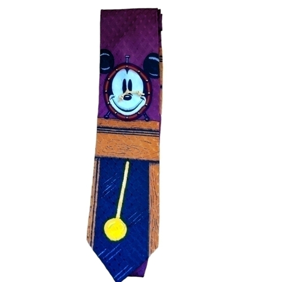 DISNEY Vintage Mickey 3D Clock hand - Father Time Silk Tie - Picture 1 of 11